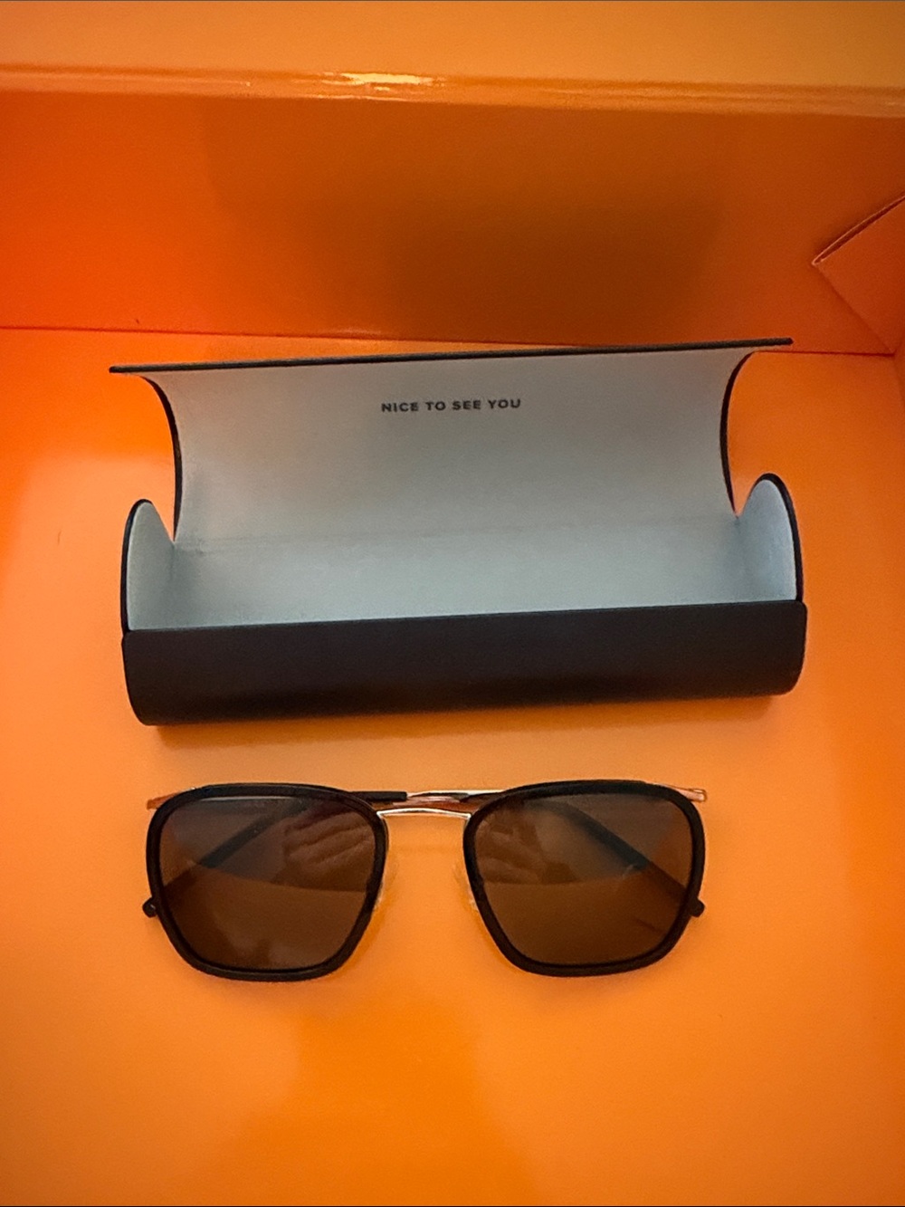 Warby Parker CALLEN Classic Black & Silver Sunglasses with a case